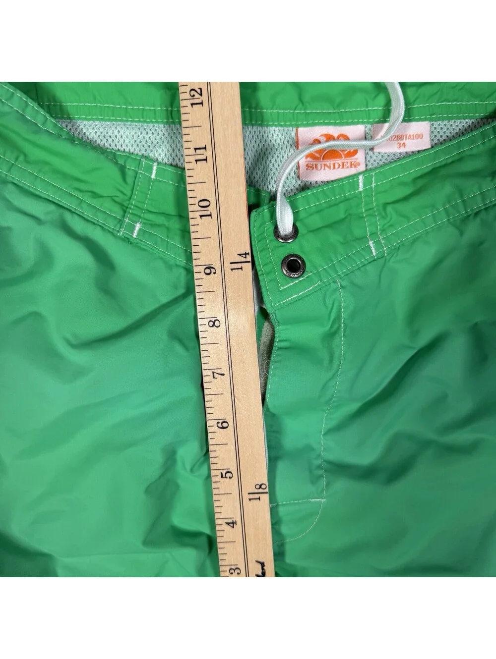 Sundek Swim Trunks Green Rainbow Striped Swim Trunks Nylon Size 34